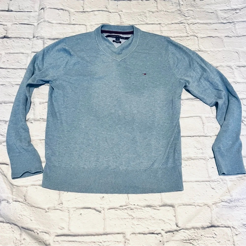 Tommy Hilfiger‎ V-Neck Sweater Pima Cotton Classic Fit Light Blue M